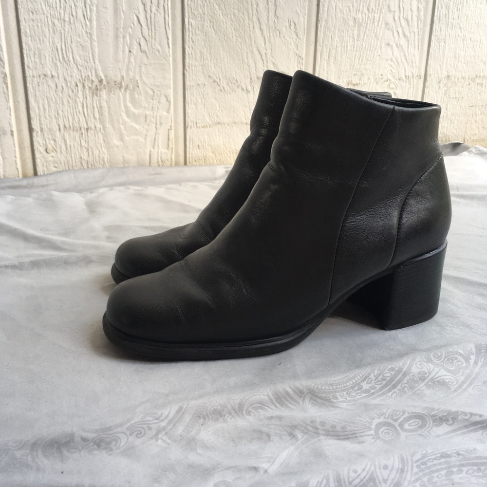 Black Leather Heeled Booties